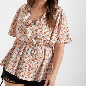 Bloomchic Ditsy Floral V Neck Ruffle Tie Front Blouse size 12